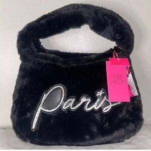 NEW! NWT PARIS HILTON Faux Fur Forever Fur Baguette Bag Black